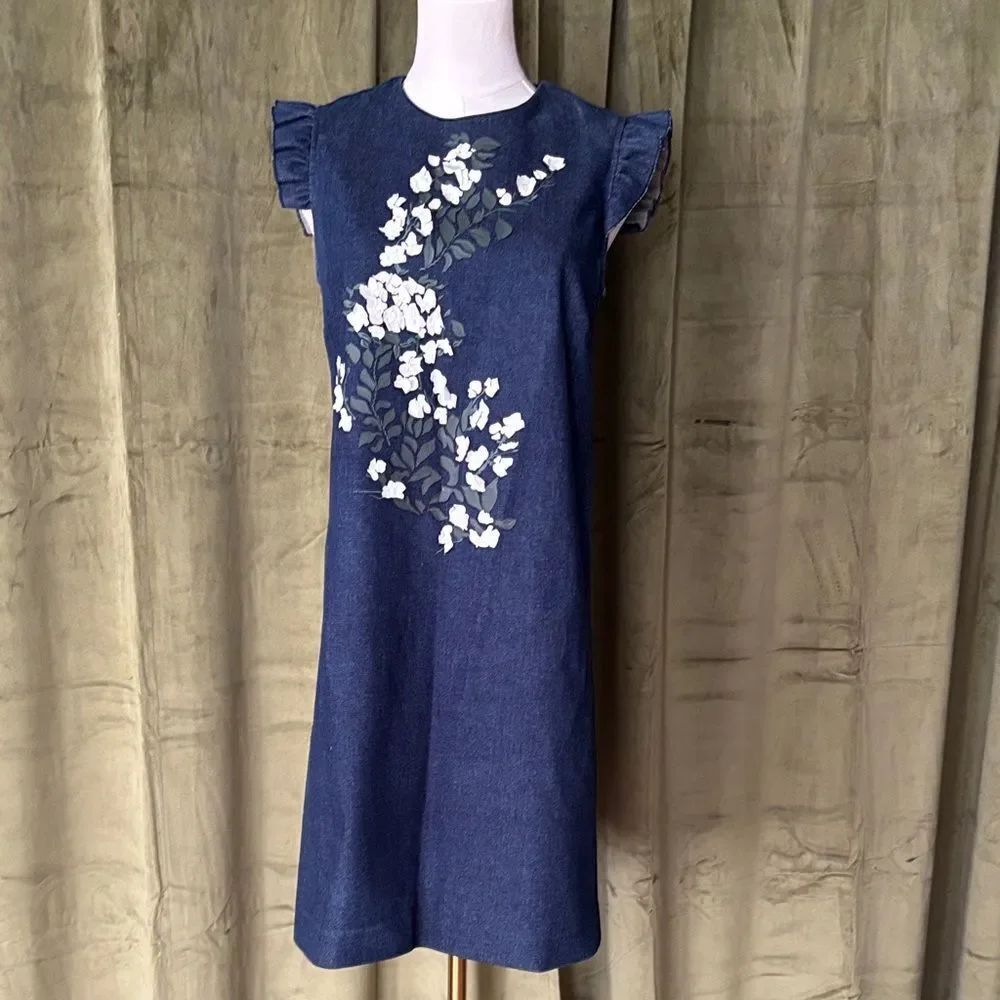 Giuseppe Di Morabito Blue Denim floral appliqué Dress, US4